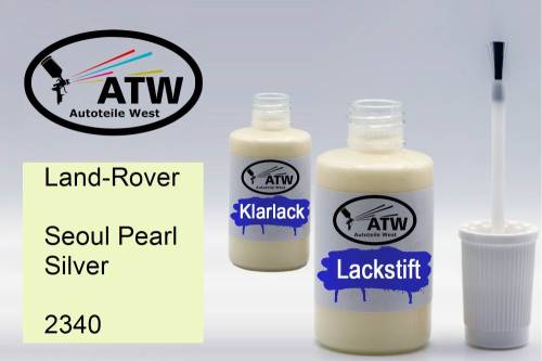 Land-Rover, Seoul Pearl Silver, 2340: 20ml Lackstift + 20ml Klarlack - Set, von ATW Autoteile West.